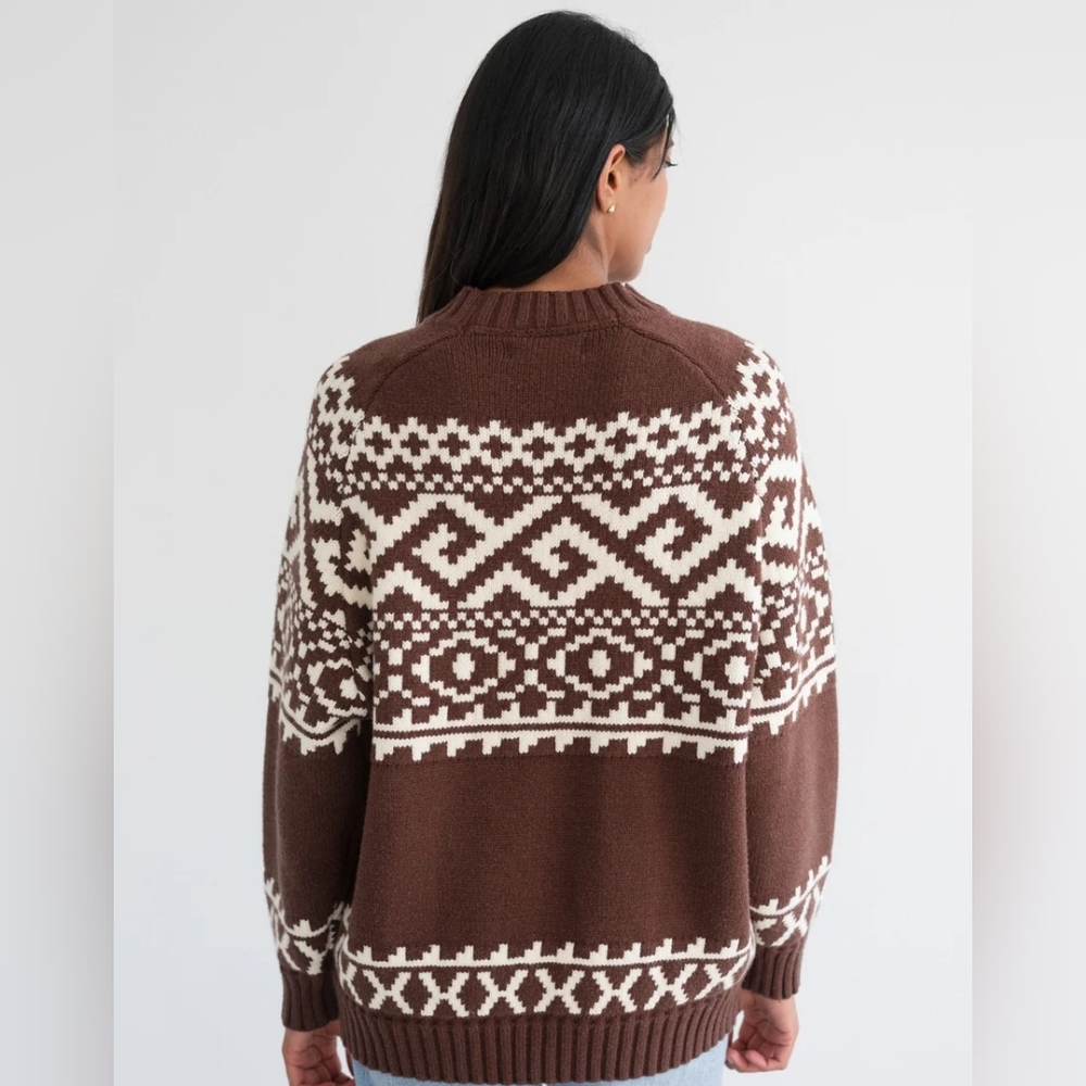 NWOT Brunette The Label Chestnut Brown Fair Isle Sweater S/M - Picture 4 of 7